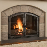 Old World - Arch Masonry Distressed Steel Fireplace Glass Doors | Custom