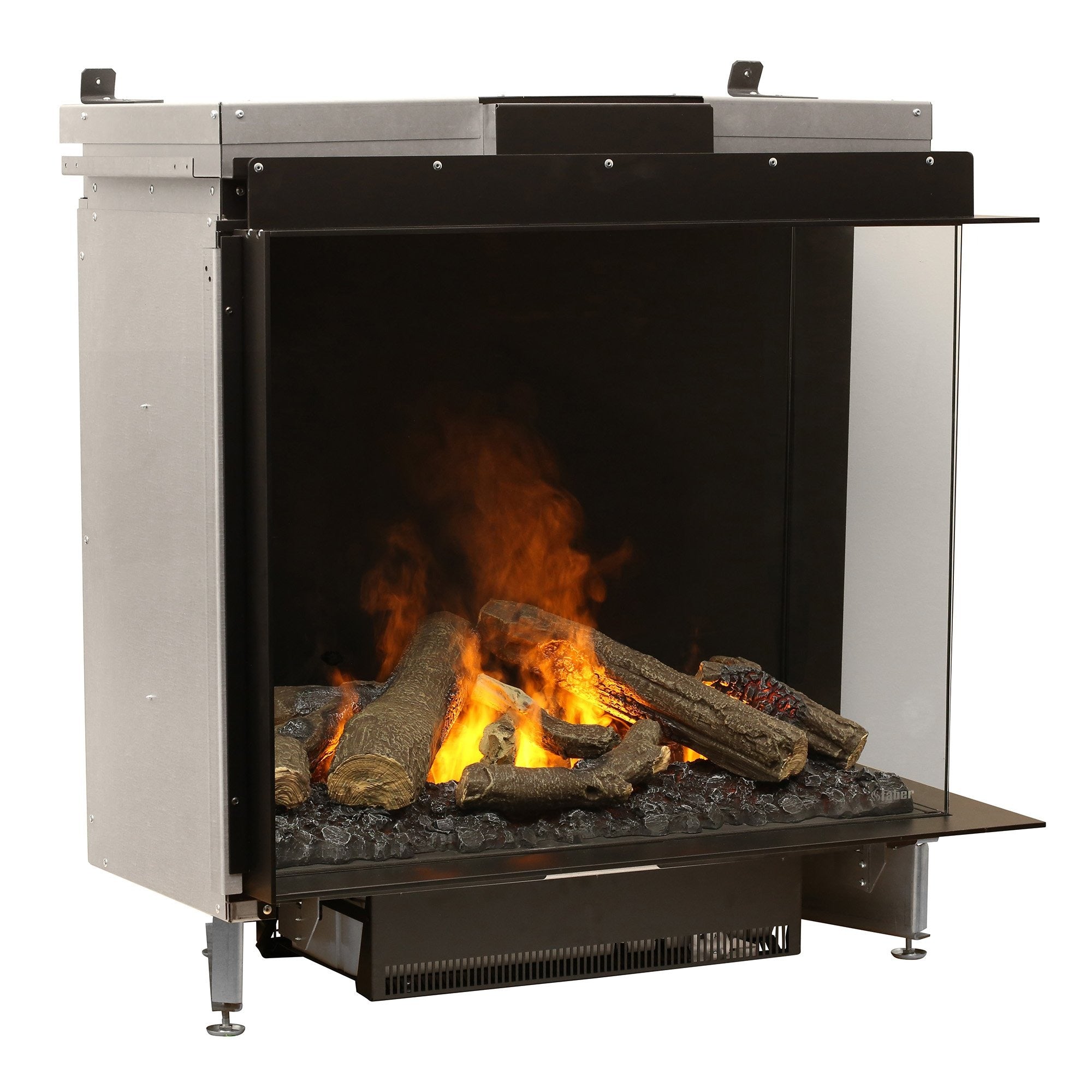 e-MatriX 32"x26" Electric Firebox – Right-Facing Two-Sided Built-In Fireplace | Water Vapor Flame, Charred Logs, Crackling Sound (X-FEF3226L2R)
