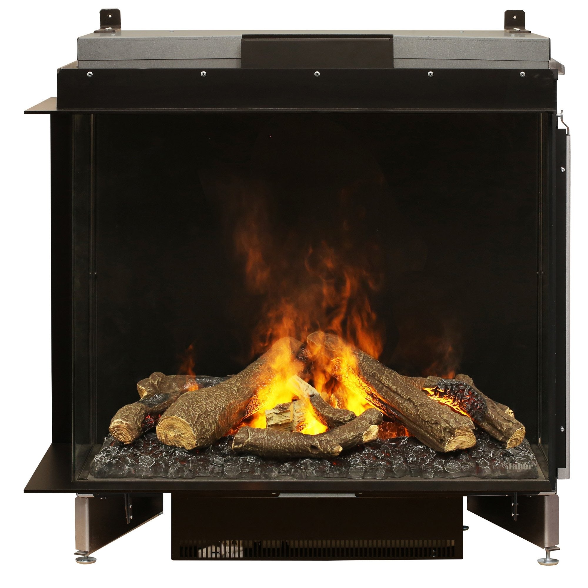e-MatriX 32"x26" Electric Firebox – Left-Facing Two-Sided Built-In Fireplace | Water Vapor Flame, Charred Logs, Crackling Sound - FEF3226L2L