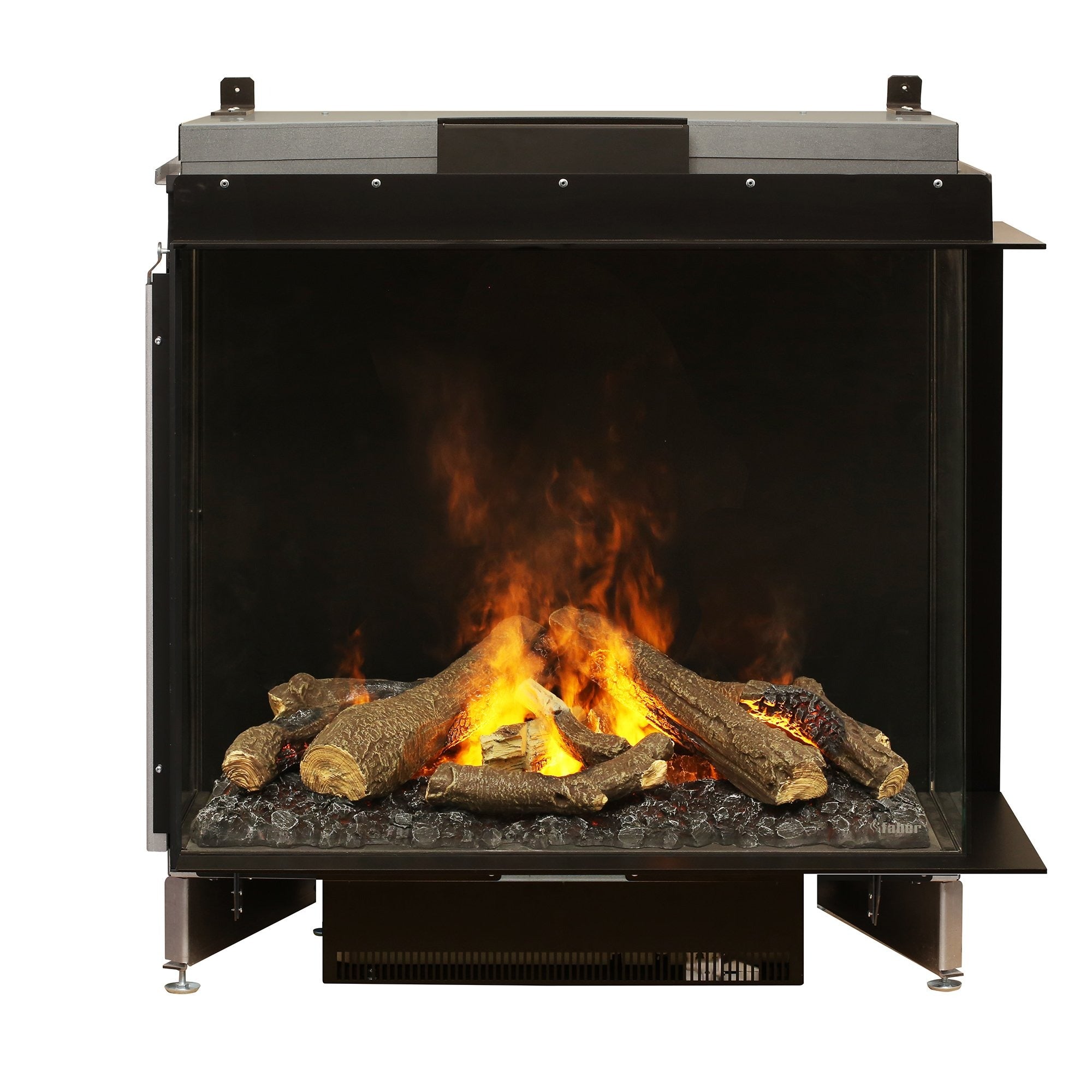e-MatriX 32"x26" Electric Firebox – Right-Facing Two-Sided Built-In Fireplace | Water Vapor Flame, Charred Logs, Crackling Sound (X-FEF3226L2R)