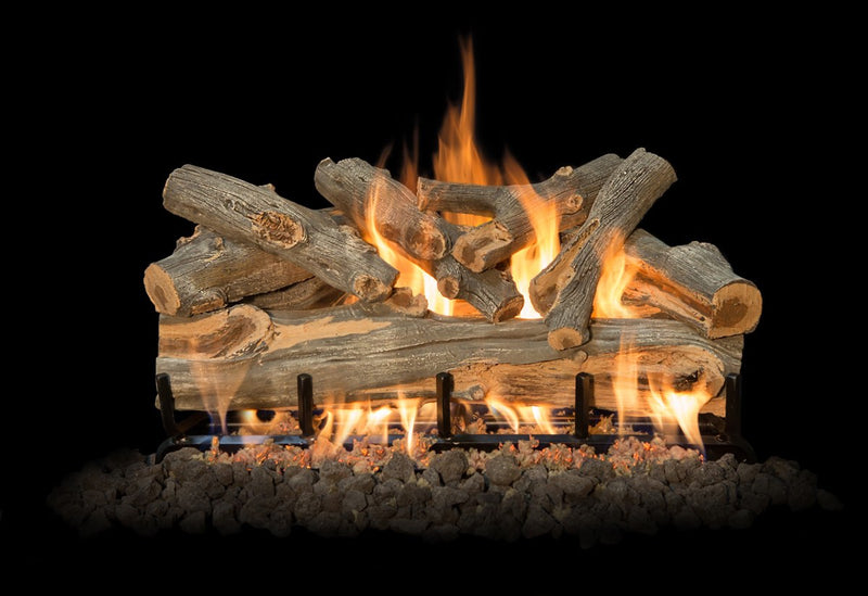 30-inch Arizona Juniper see-through vented gas log set with realistic twisted wood and dual-sided flames for modern fireplaces