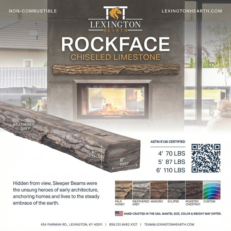 Half Round Log Non-Combustible Concrete Mantel Shelf Maduro Finish
