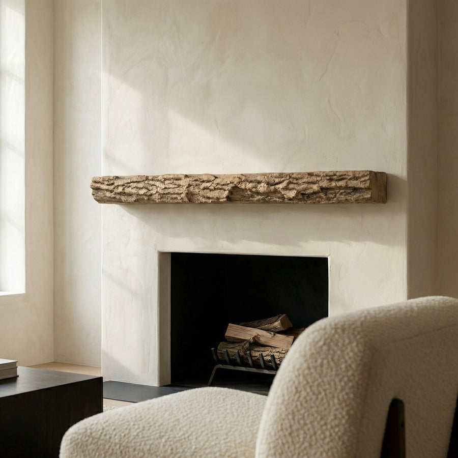 Half Round Log Non-Combustible Concrete Mantel Shelf Pale Honey Finish
