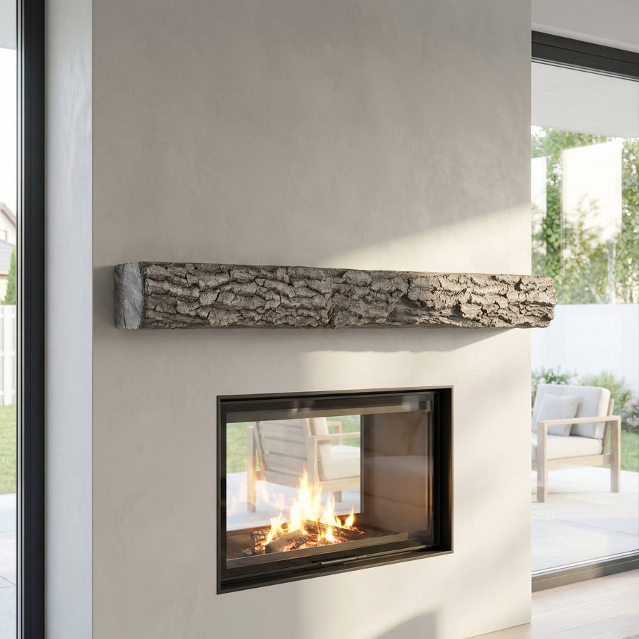 Half Round Log Non-Combustible Concrete Mantel Shelf Weathered Grey Finish