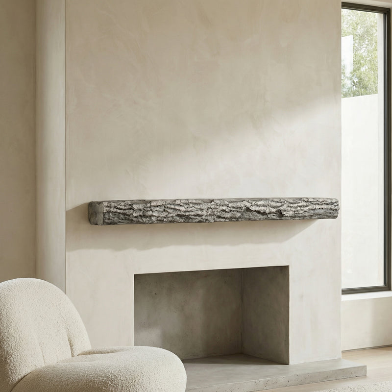 Half Round Log Non-Combustible Concrete Mantel Shelf Weathered Grey Finish
