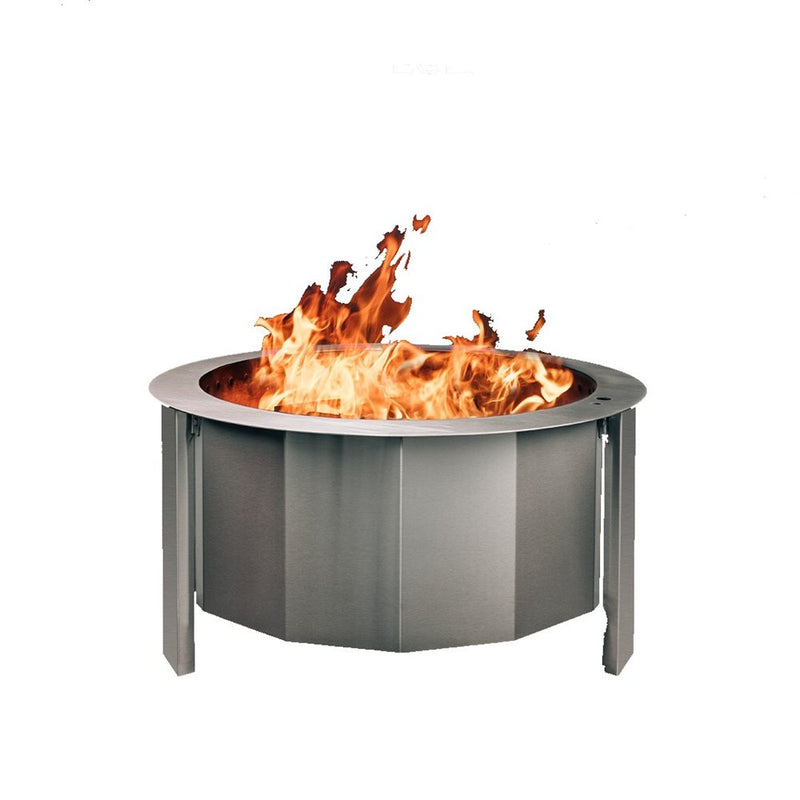 Firegear LUME Stainless Steel Wood Fire Pit — 26″ or 31″ — manufacturer product photograph; installation finishes and separately sold components may be shown