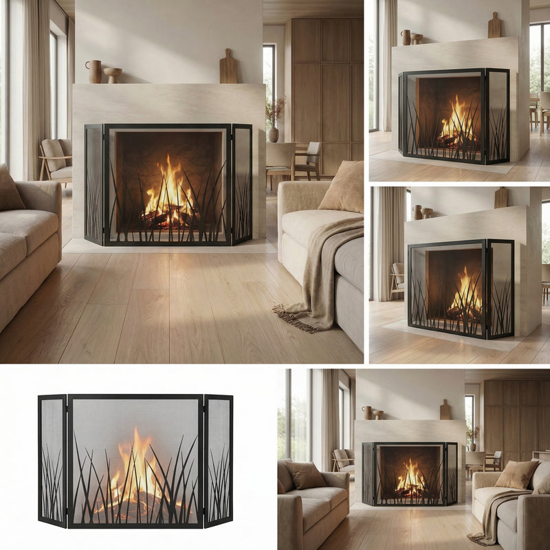 Steel Custom Folding Free Standing Fireplace Screens Options- Sawgrass