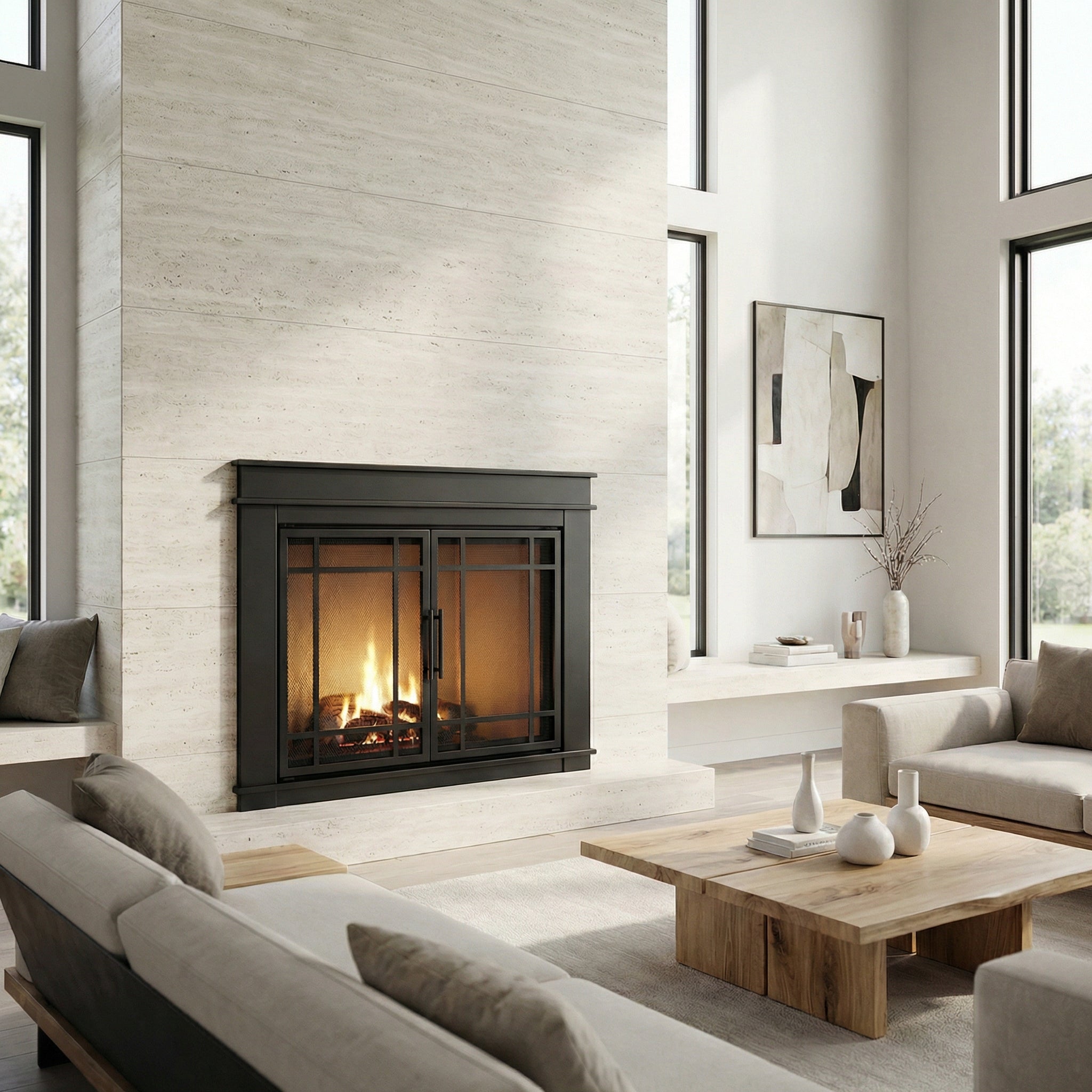 Finley Flat Black Masonry Fireplace Door | Standard Sizes