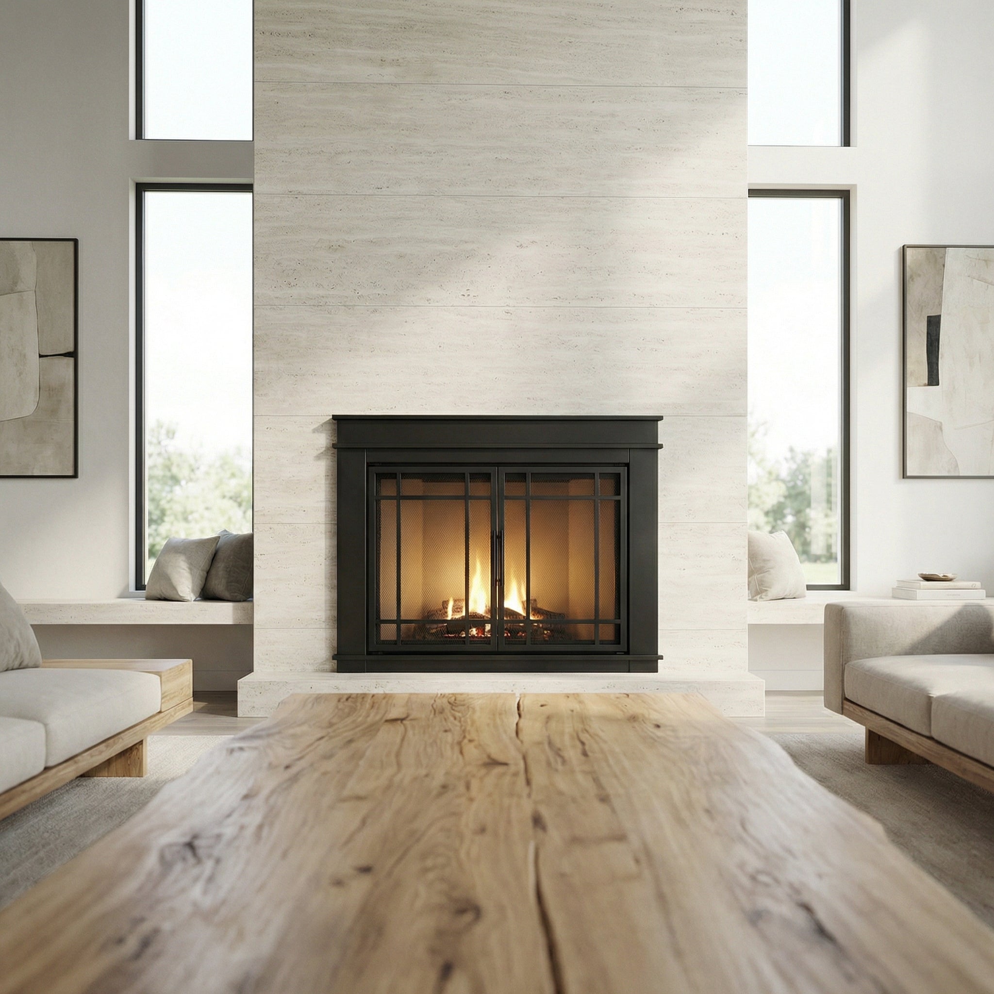 Finley Flat Black Masonry Fireplace Door | Standard Sizes