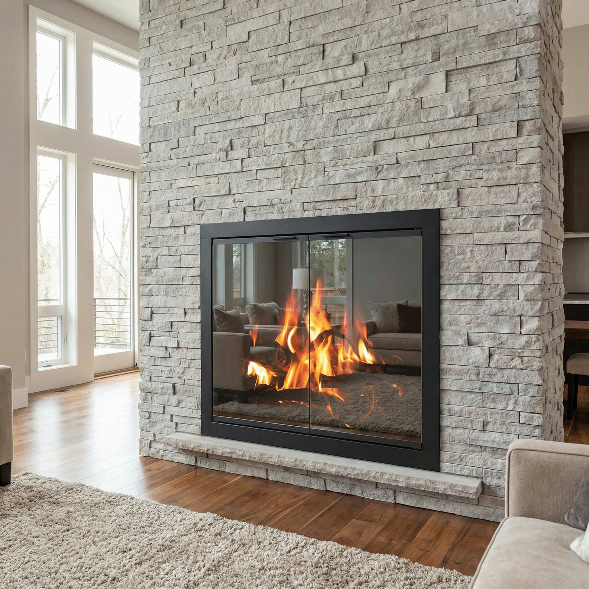 Belmont - Custom Masonry Fireplace Glass Doors by Stoll Industries