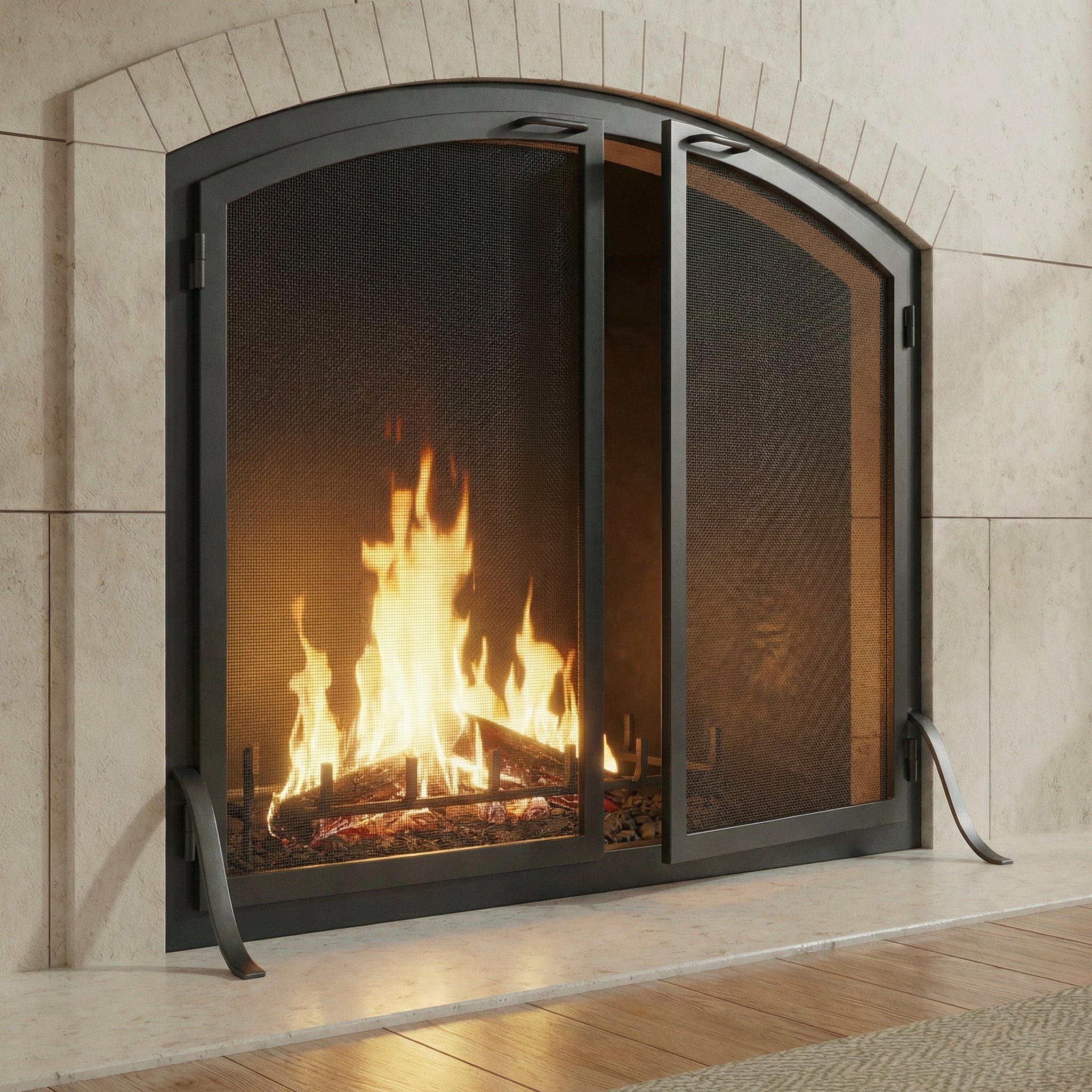 Fireplace Arch Screen With Operable Doors - Custom Size & 21 Finishes - Carolina