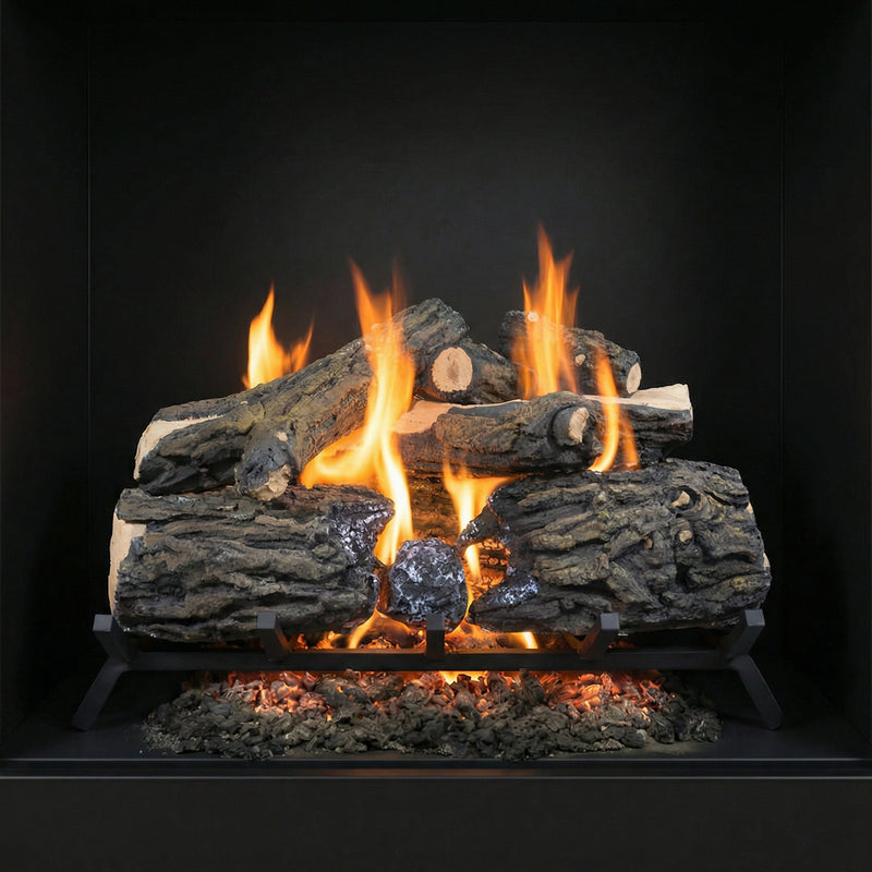 24" Blazed Oak Gas Log Set with realistic ceramic logs and glowing embers for indoor vented fireplaces