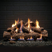 36" Country Oak deluxe vented gas log set with realistic ceramic logs and glowing embers for indoor single-sided fireplaces