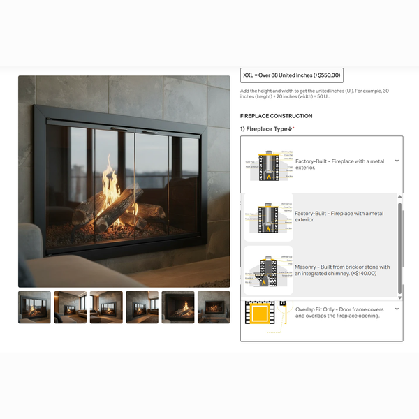 Masonry Type Fireplace Doors $140 + Draft Control +$75