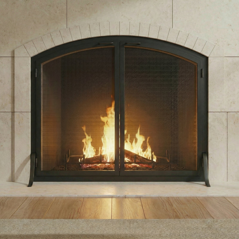 Fireplace Arch Screen With Operable Doors - Custom Size & 21 Finishes - Carolina