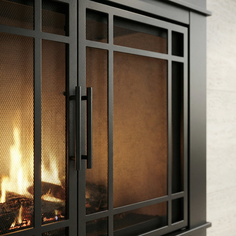 Finley Flat Black Masonry Fireplace Door | Standard