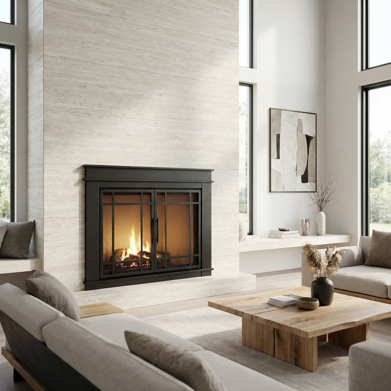 Finley Flat Black Masonry Fireplace Door | Standard