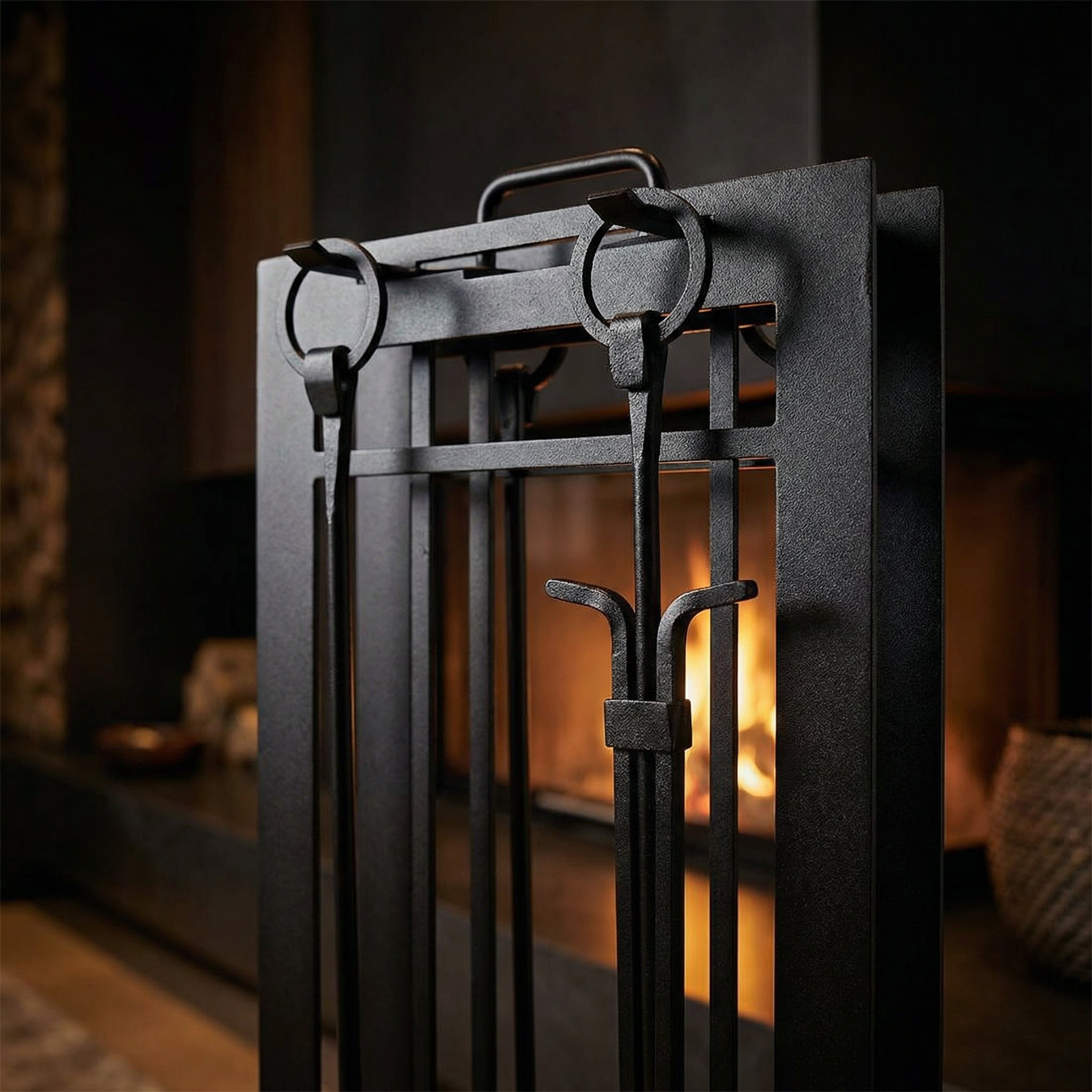 Fireplace Tool Set by Design Specialties Carolina Window Pane – 3/16” Laser-Cut Steel, 21 Finish Colors