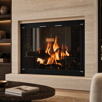 Custom ForgeLine masonry and prefab fireplace door with hand-welded 7-gauge steel frame and single-pane glass