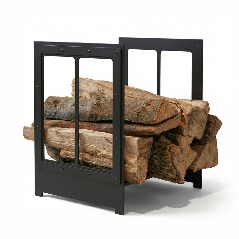 Design Specialties Log Holder Black Rock– 3/16” Laser-Cut Steel Firewood Rack – 21 Custom Finish Options – Made in USA