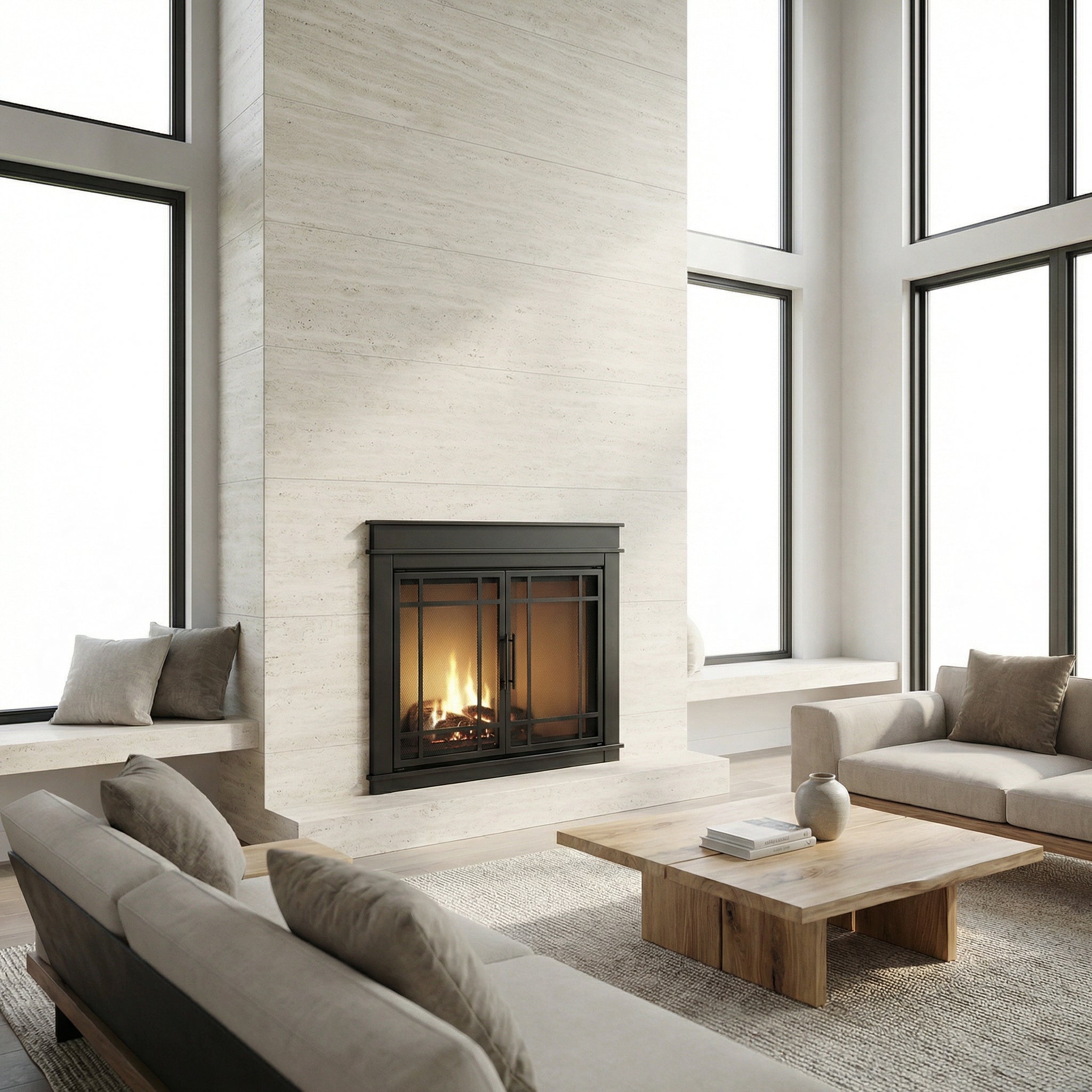 Finley Flat Black Masonry Fireplace Door | Standard Sizes