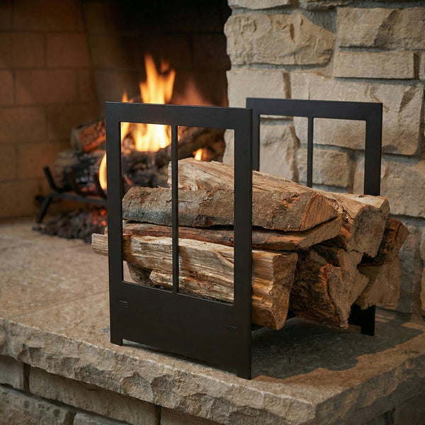 Design Specialties Log Holder Carolina steel firewood rack with arched design and custom finish options
