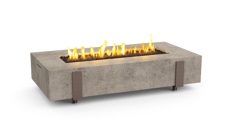 American Fyre Designs Long Iron Saddle Fire Table in Light Basalt