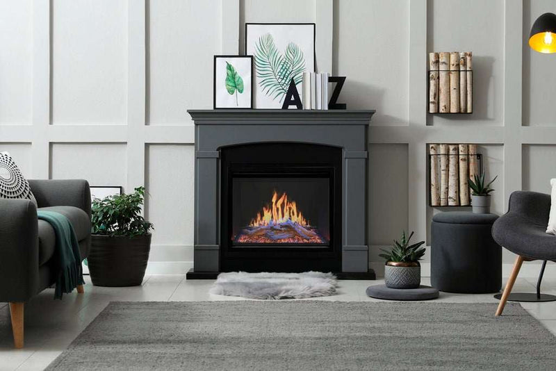 Modern Flames Orion Traditional 26" Heliovision Virtual Built-In Electric Firebox with realistic flame technology and driftwood log set