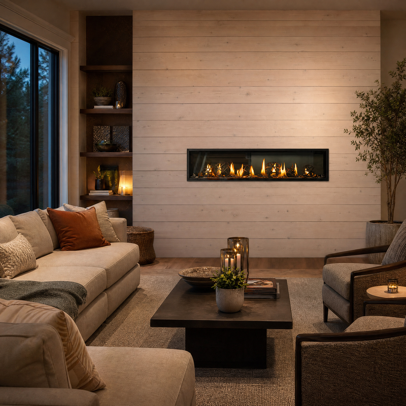 Napoleon Luxuria 74" See-Through Direct Vent Gas Fireplace - Model LVX74N2X-1 — lifestyle