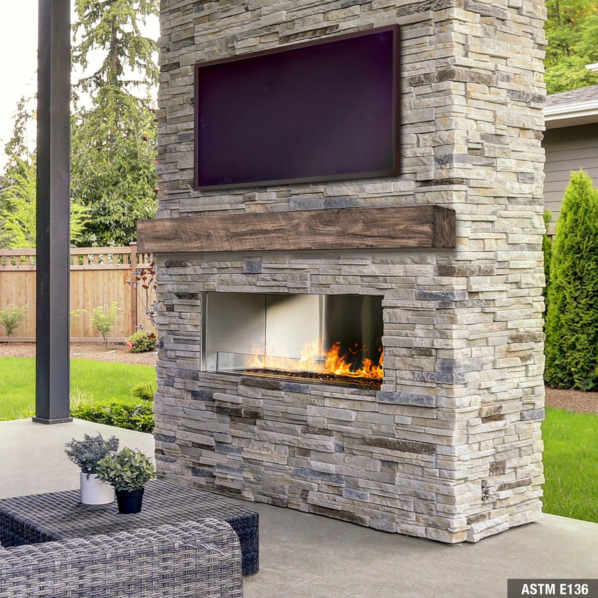 New River Weathered Beam Non-Combustible Mantel Shelf RIVER ROCK Finish - ExceptionalFire