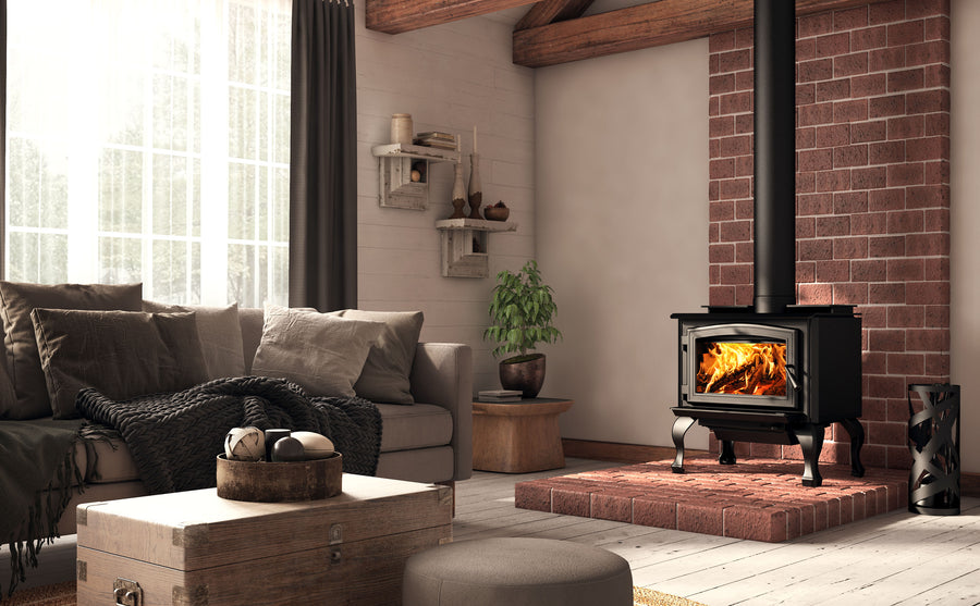 Osburn 1700 Wood Stove with Black Cast Iron Legs