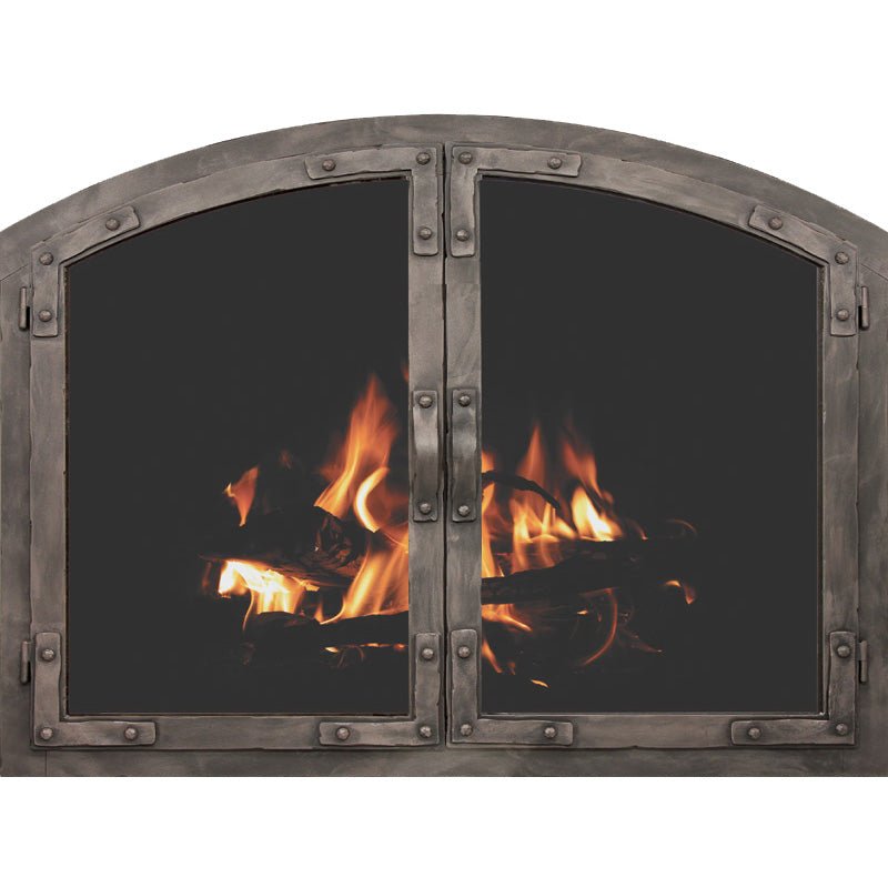 Old World - Arch Masonry Distressed Steel Fireplace Glass Doors