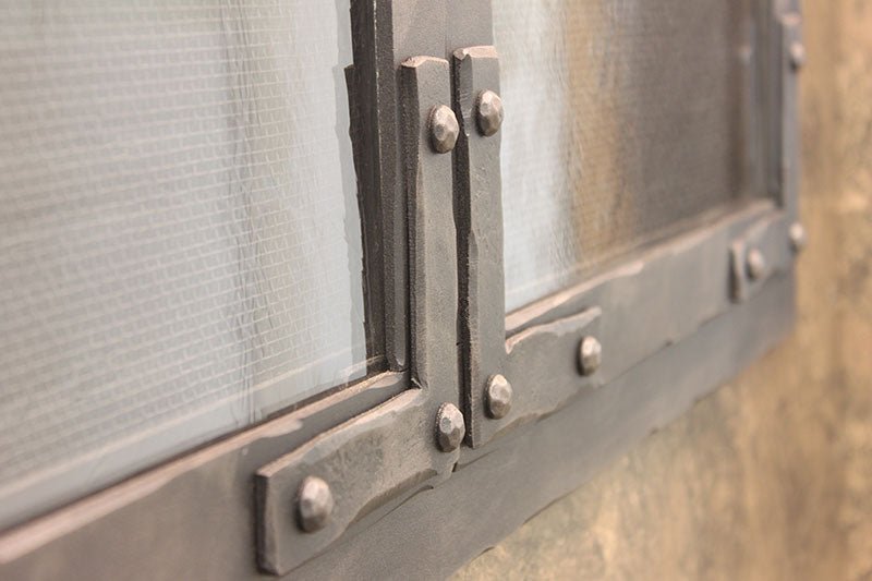 Old World - Arch Masonry Distressed Steel Fireplace Glass Doors - ExceptionalFire