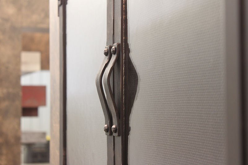 Old World - Arch Masonry Distressed Steel Fireplace Glass Doors - ExceptionalFire