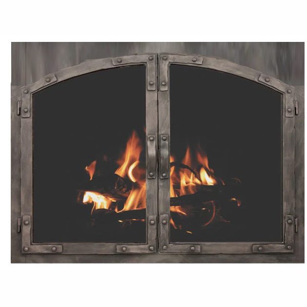 Old World - Arch / Opening Width - 52" Height - 37 3/16" / Sites Height Where Arch starts 32"/ 3 Sided Overlap / Twin Style Doors / Natural Iron Finish / Clear Glass / Gate Mesh / Draft Control / Z Tabs