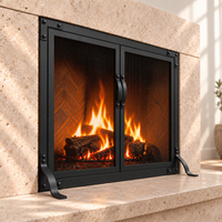 Old World Slim fireplace screen with working doors in Matte Black — left angle — AI-assisted product visualization