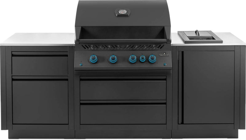 Napoleon OASIS OOK-002 outdoor kitchen kit — grill, infrared side burner and stainless countertops; OOK-001 has a different fuel cabinet