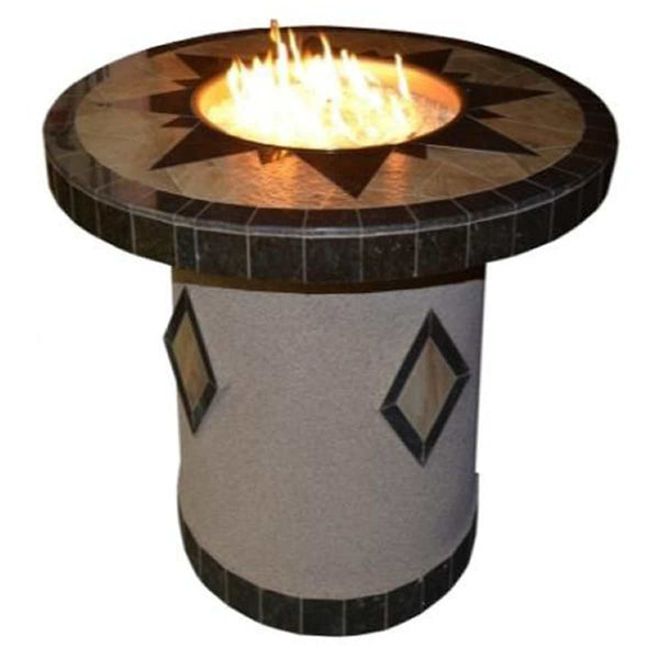 48-inch round dining gas fire table with natural stone top and stainless steel burner