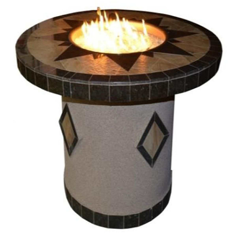48-inch round dining gas fire table with natural stone top and stainless steel burner