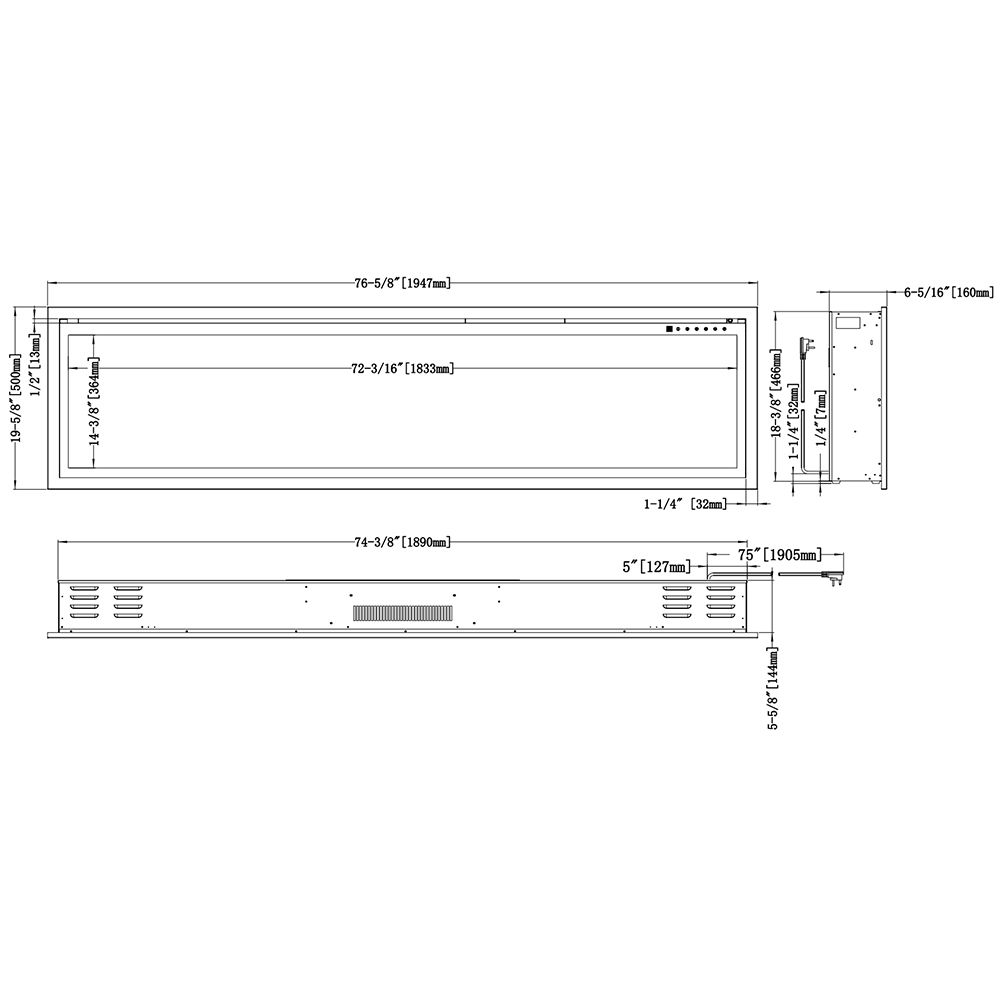 Modern Flames Orion Slim 76-Inch Three-Sided Built-In Electric Fireplace OR76-SLIM