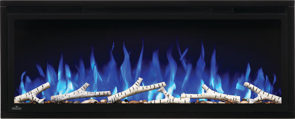 Napoleon Birch Log Kit with Rocks for Entice 72 Electric Fireplace Model NEF-BLRAK72 showing birch logs and decorative rocks inside firebox