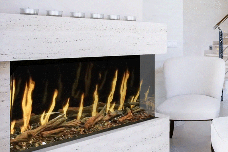 Modern Flames OR52-MULTI 52-inch three-sided built-in electric fireplace with HELIOVISION flame technology and WiFi control