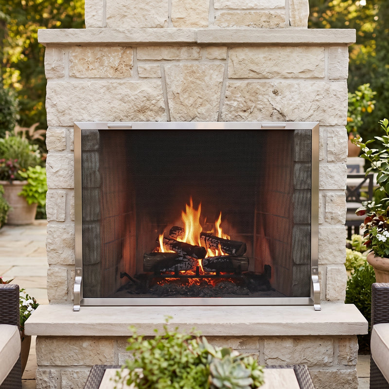 Free Standing Fireplace Screen Custom Modern Stainless Outdoor Rectangle