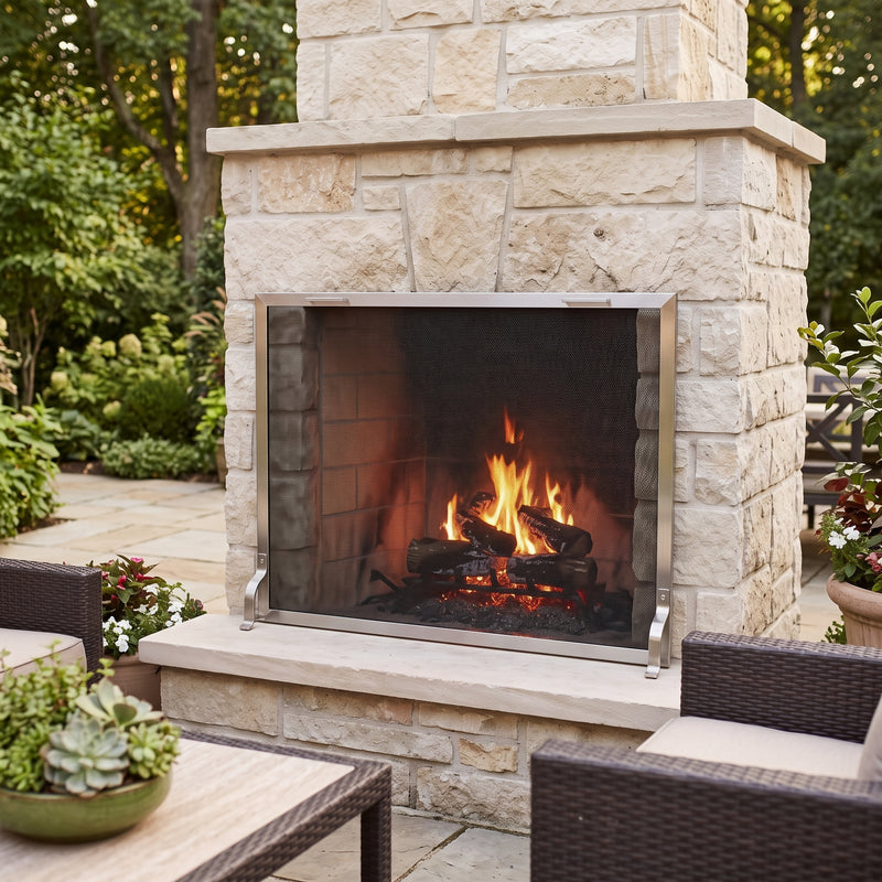 Free Standing Fireplace Screen Custom Modern Stainless Outdoor Rectangle