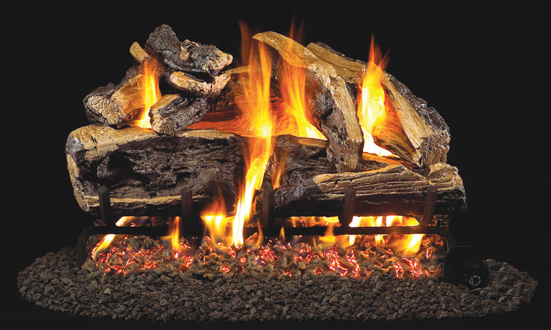 30" Charred Rugged Split Oak Outdoor Vented Gas Log Set | Real Fyre
