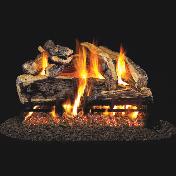 30" Charred Rugged Split Oak Outdoor Vented Gas Log Set | Real Fyre