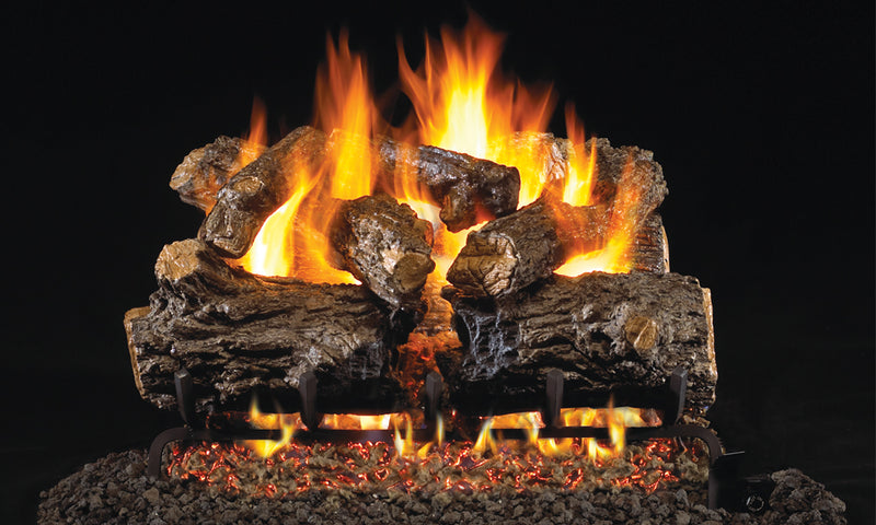 30" Burnt Rustic Oak Outdoor Vented Gas Log Set | Real Fyre
