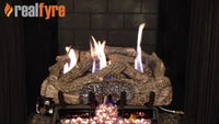 Real Fyre video: Charred Frontier Oak with G10 burner — 24" shown. Size and configuration may vary.