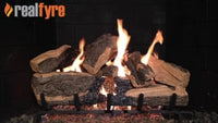 Real Fyre video: Charred Rugged Split Oak with G45 burner — 24" shown. Size and configuration may vary.
