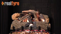 Real Fyre video: Charred Evergreen Oak with G52 burner — 24" shown. Size and configuration may vary.